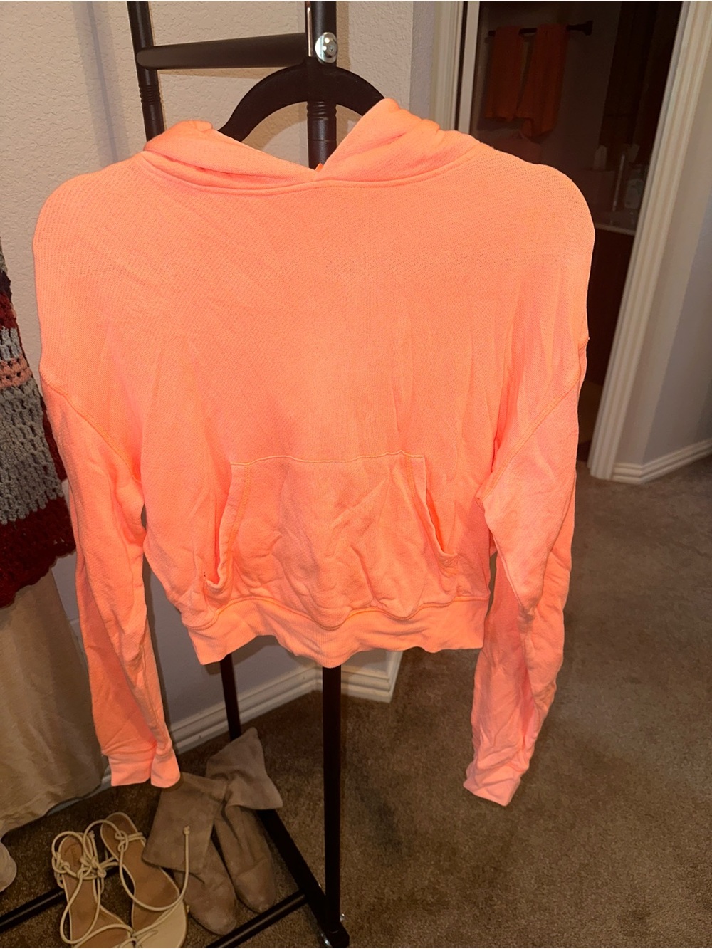 Skims Lightweight cropped Neon Coral Hoodie